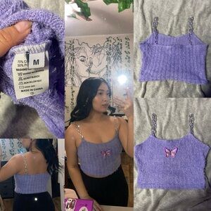 Purple Knit Butterfly Embellished Women's Top